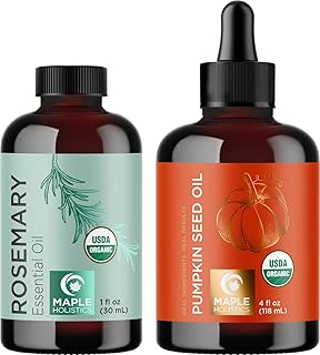 Certified Organic Rosemary and Pumpkin Oils - Pure USDA Organic Rosemary Essential Oil for Hair Skin and Nails plus Aromatherapy with Certified Organic Pure Pumpkin Seed Oil for Hair Skin and Nails