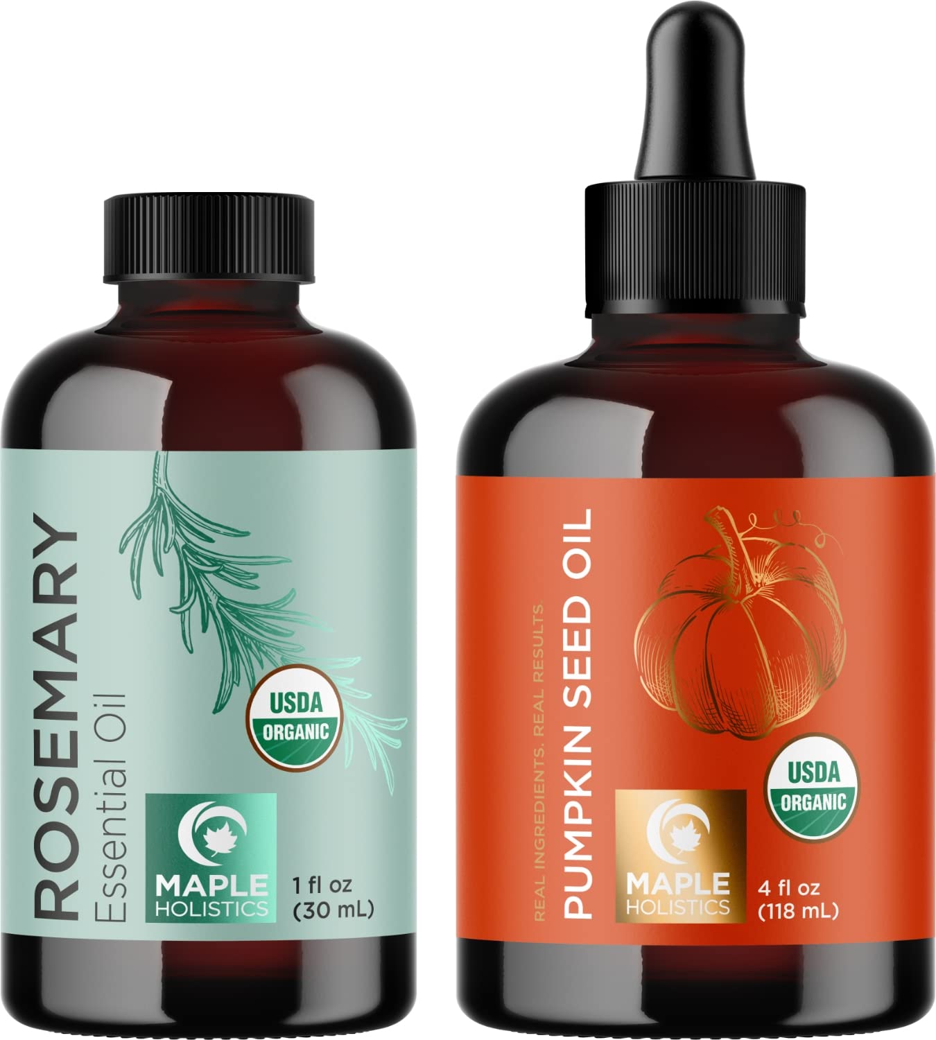 Certified Organic Rosemary and Pumpkin Oils - Pure USDA Organic Rosemary Essential Oil for Hair Skin and Nails plus Aromatherapy with Certified Organic Pure Pumpkin Seed Oil for Hair Skin and Nails