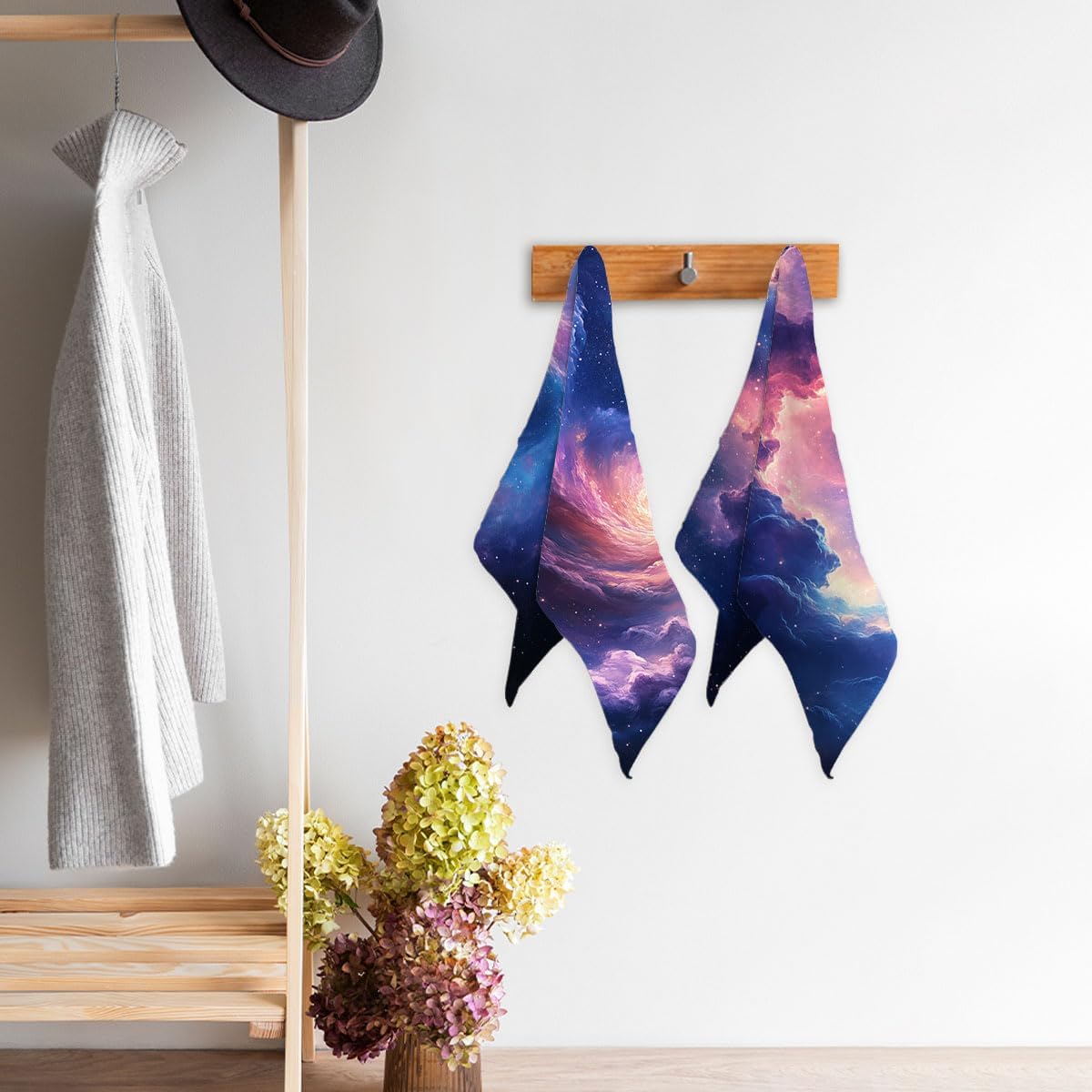 Galaxy Bath Hand Towels Set of 2 Absorbent Nebula Space Universe Purple Vortex Decorative Hand Towels Set for Bathroom Gym Hotel Spa Bathroom Hand Towels Gifts for Women Man 14x28 Inch
