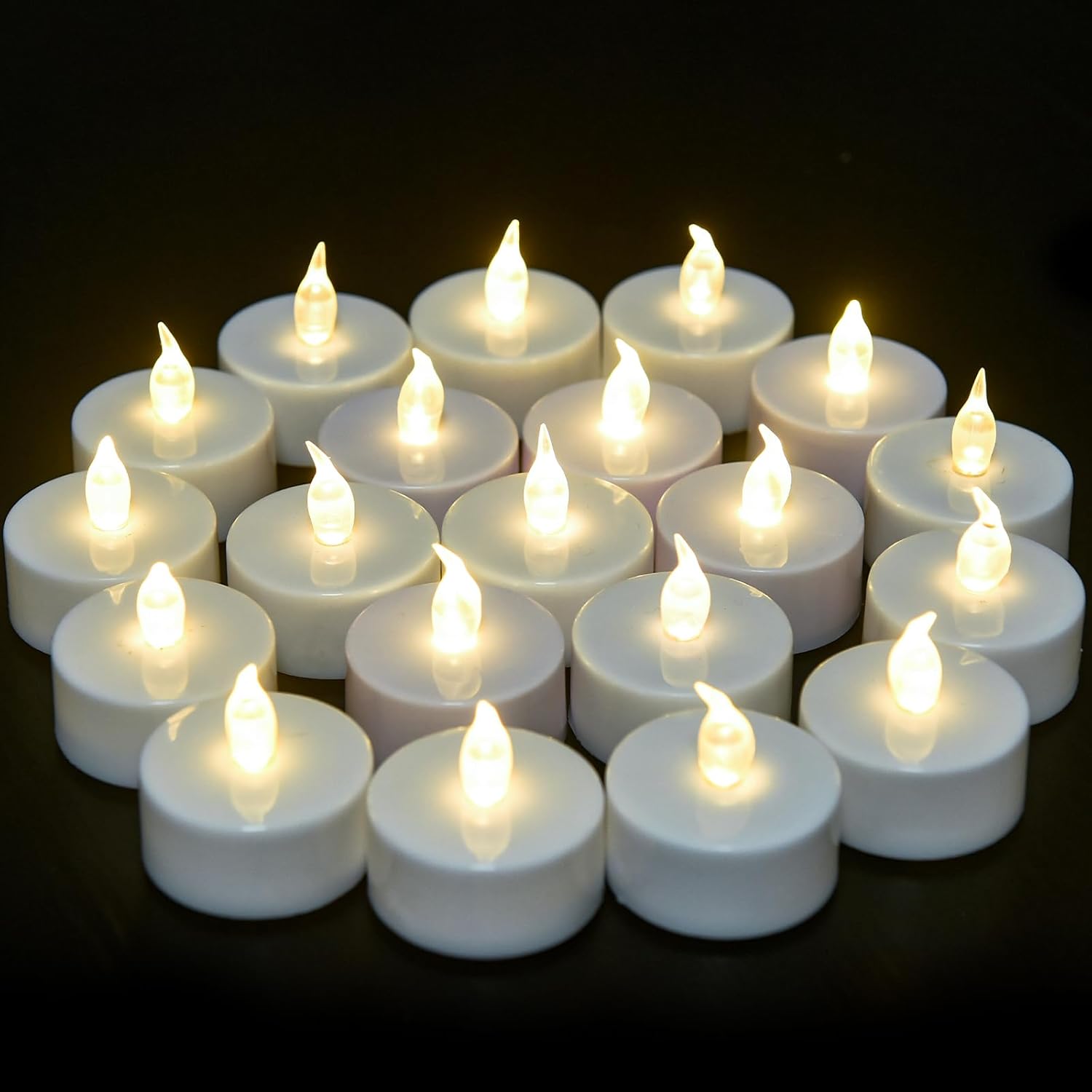 VETOUR Flameless Tea Lights Candles - Realistic LED Flickering Operated Tea Lights Steady Battery Tealights Long Lasting Electric Fake Candles in White 24pcs Decoration for Party and Gifts Ideas