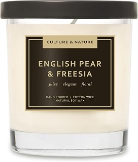 CULTURE & NATURE Natural Soy Wax Candle 7oz English Pear & Freesia Scented