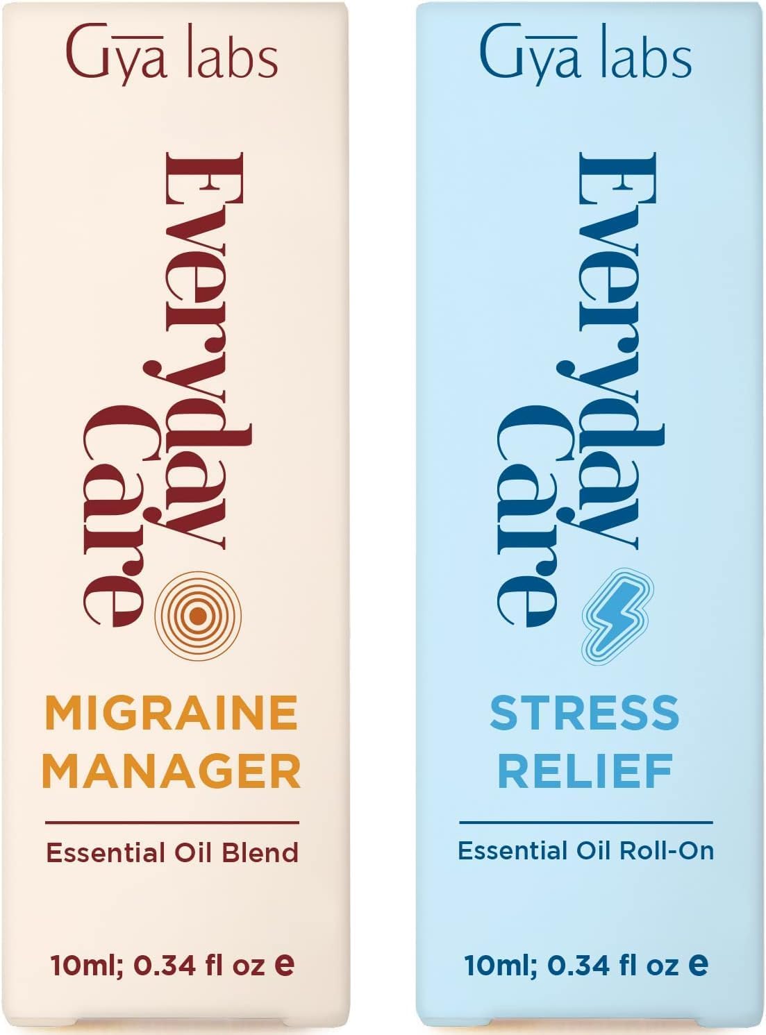 Migraine Manager & Stress Relief Roll On Set - Aromatherapy Grade Essential Oils Set - 2x0.34 fl oz - Gya Labs