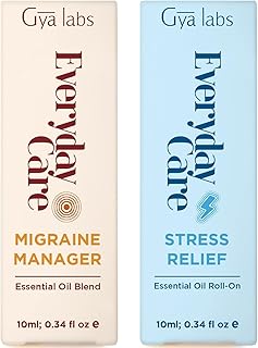 Migraine Manager & Stress Relief Roll On Set - Aromatherapy Grade Essential Oils Set - 2x0.34 fl oz - Gya Labs