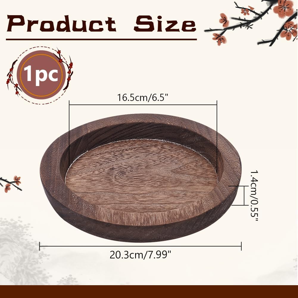 WADORN Wooden Decorative Tray Candle Holder, Round Wood Tray Home Decor for Farmhouse Kitchen Rustic Wooden Tray Candle Holder for Wedding Countertop Bathroom Coffee Christmas Table Decor, 8 Inch