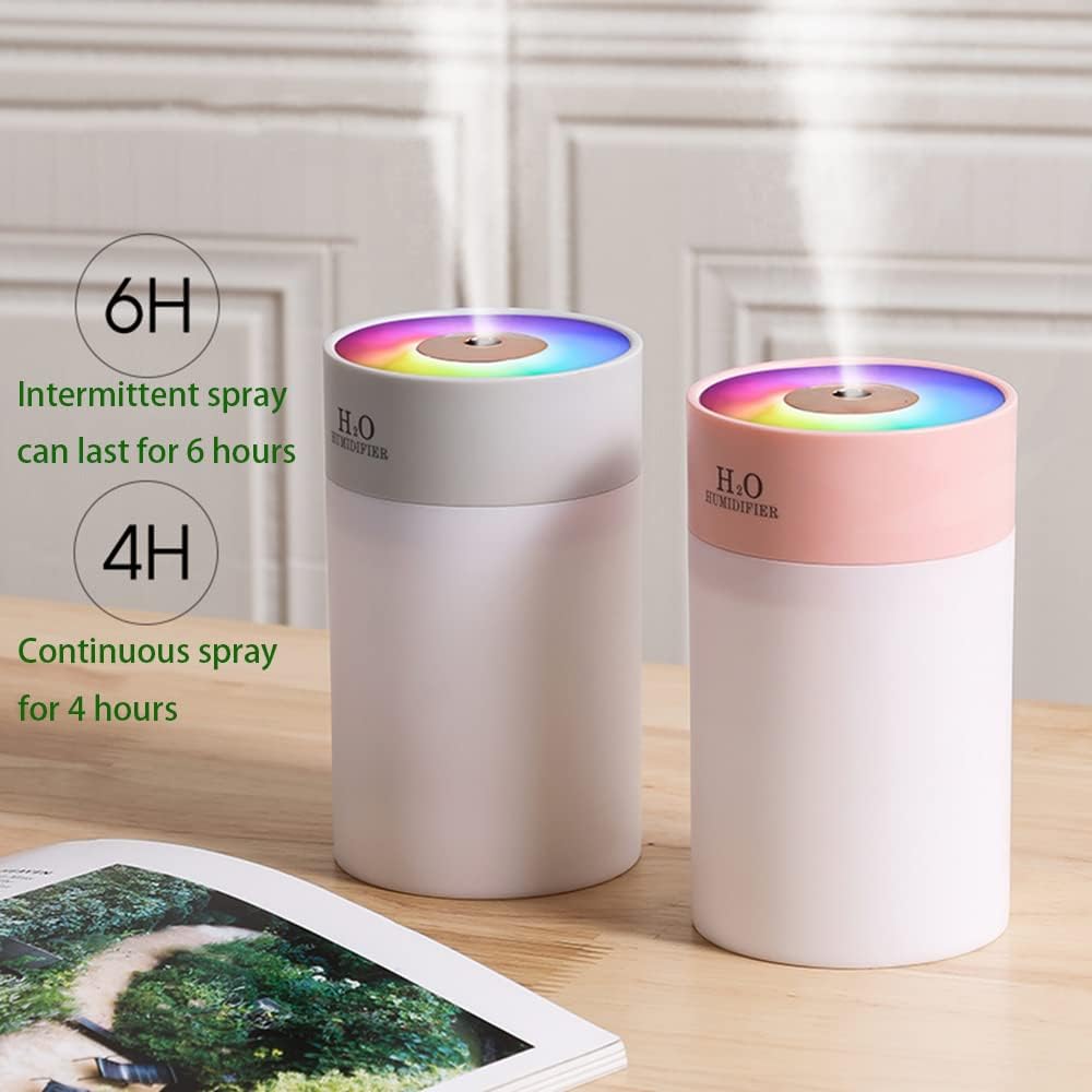Colorful 260ml Humidifier,USB Power Supply,With 7 Color LED, Air Humidifier,Mini Air Humidifier,Can add essential oil,Suitable for Study Room, Bedroom, Baby Room, Office, Car (White)