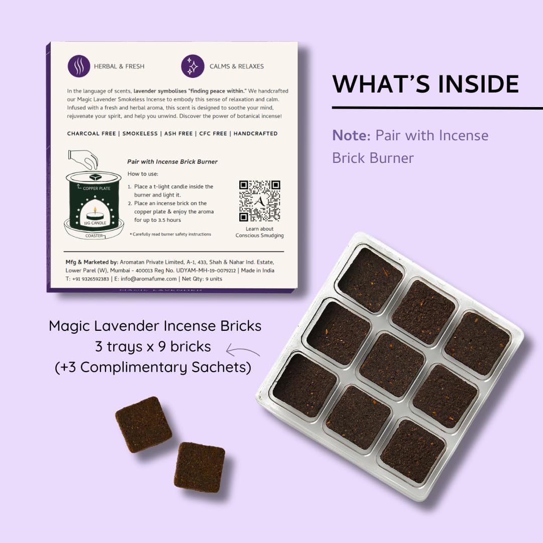 Magic Lavender Incense Bricks Refill Pack (3 x 9 Bricks) by Aromafume | Made with Pure Lavender | Ideal for Meditation, Relaxation, or Yoga | Natural, Low Smoke, Nontoxic Incense Bricks