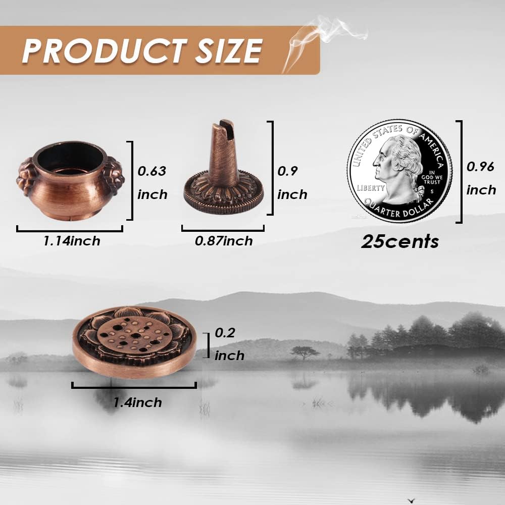 Incense Burner, 3Pcs Red Copper Cone Holder Bowl-Shape Incense Burner for Joss Stick, Tower Incense, Incense Coil (3 Styles)