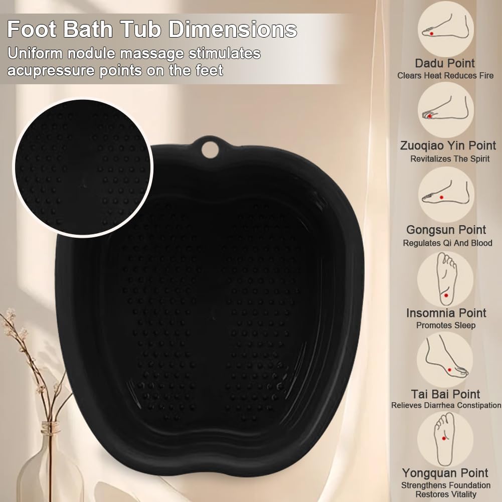 Foot Soaking Tub Large Size Foot Basin Sturdy Soaking Feet Bucket Massager Tub Exfoliation Callus Pedicure Foot Spa Bath Bucket for Women and Men (Black), 15*13*6 Inch
