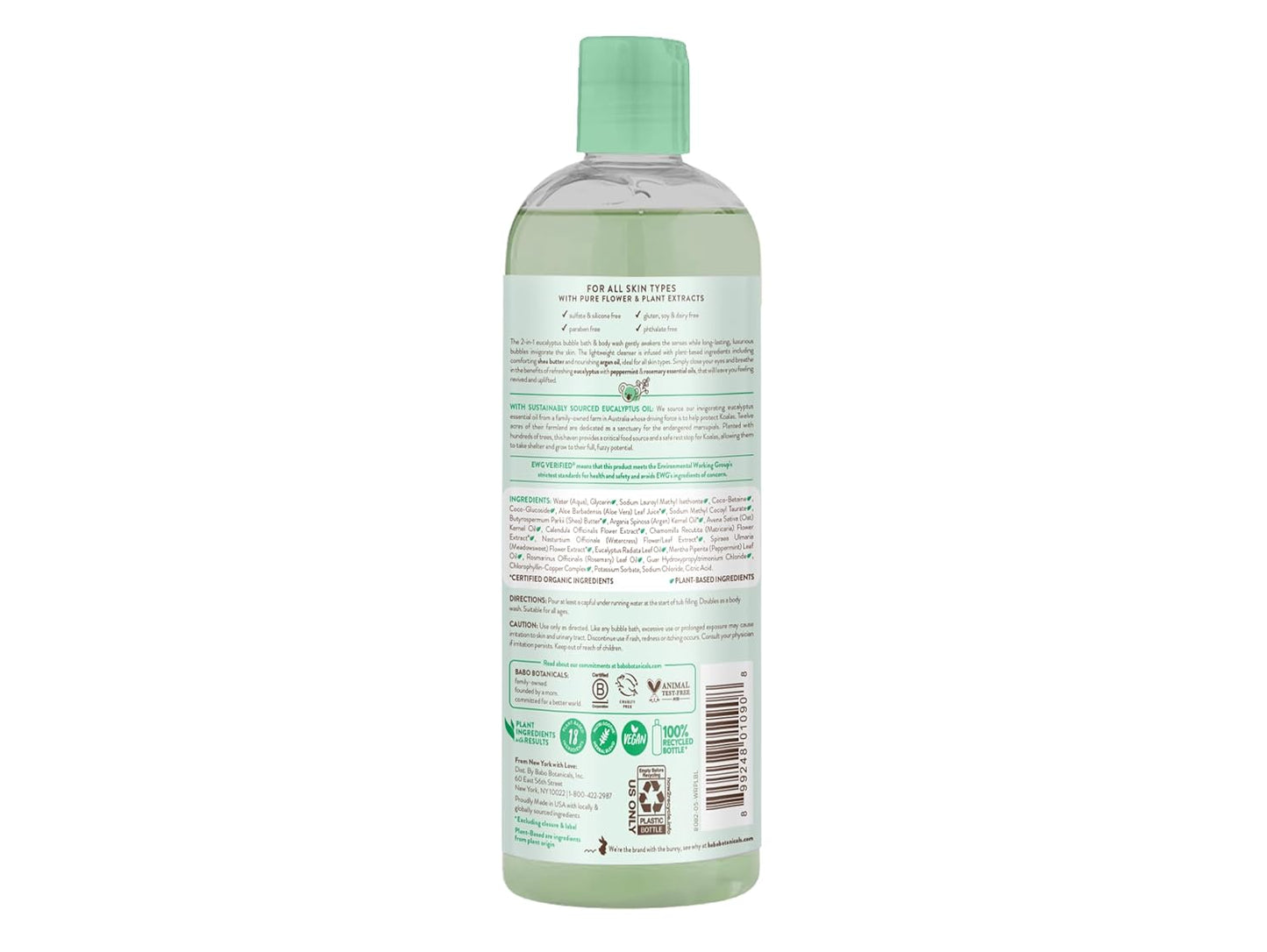 BABO Botanicals Eucalyptus Remedy 2-in-1 Bubble Bath & Wash - Invigorating Eucalyptus, Rosemary & Peppermint - for All Ages - EWG Verified - Vegan