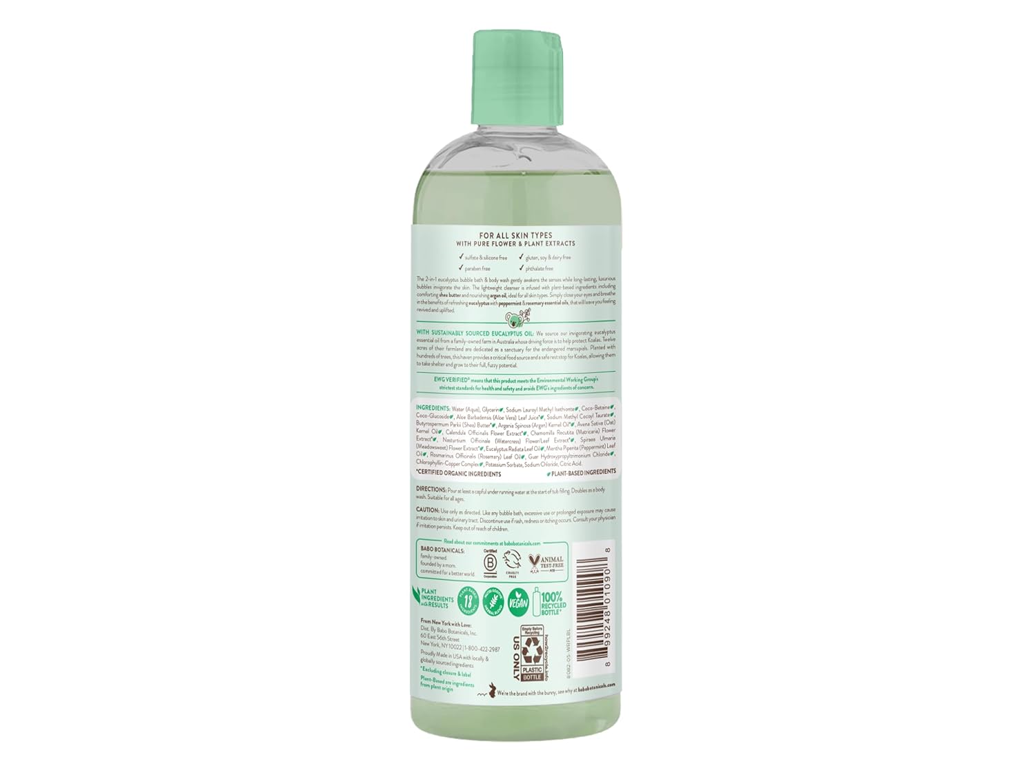 BABO Botanicals Eucalyptus Remedy 2-in-1 Bubble Bath & Wash - Invigorating Eucalyptus, Rosemary & Peppermint - for All Ages - EWG Verified - Vegan