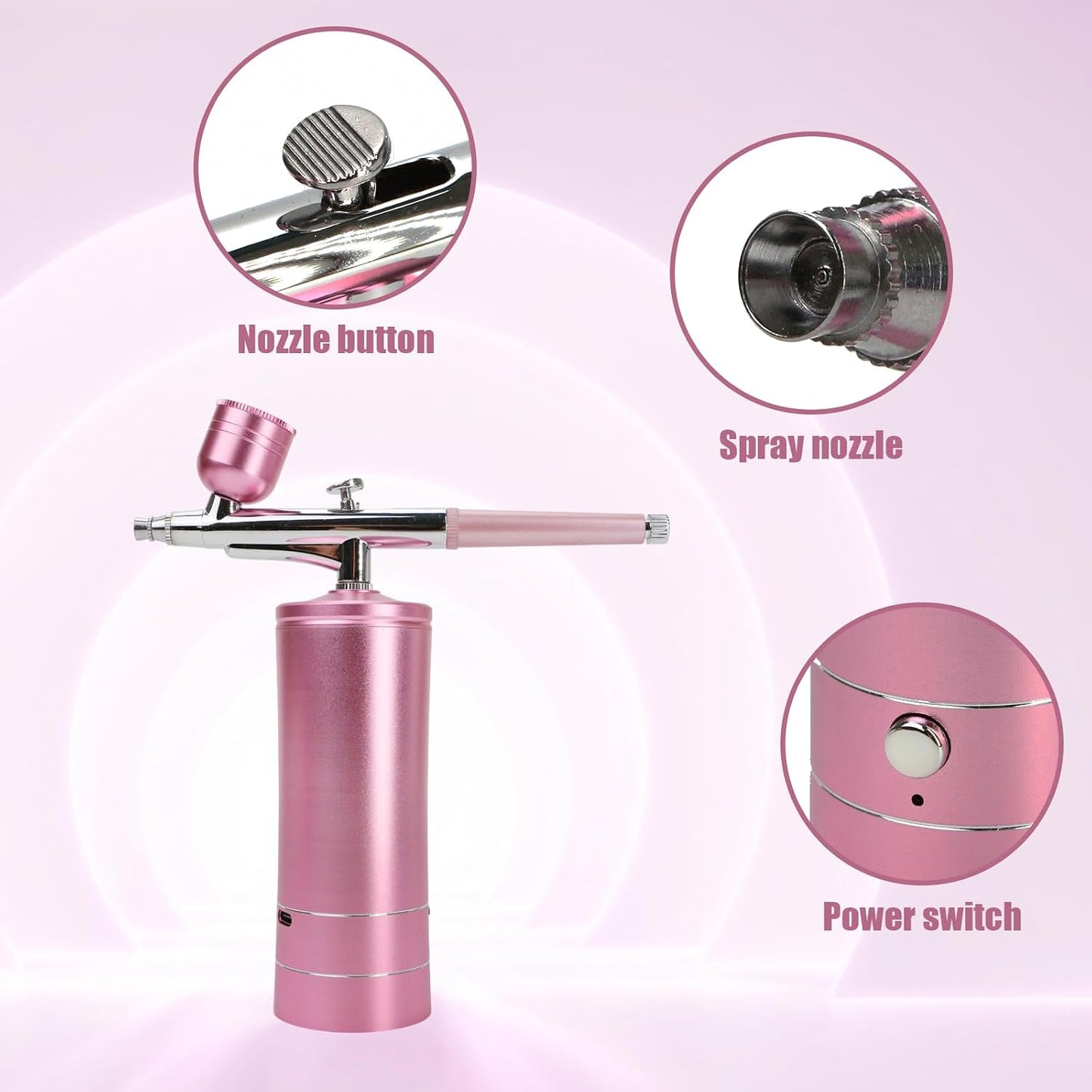 Oxygen Facial Machine – Handheld High Pressure Mist Spray Steamer for Skin Rejuvenation, Deep Cleaning, and Moisturizing – Portable, Rechargeable Airbrush for Home and Beauty Salon Use (Pink)