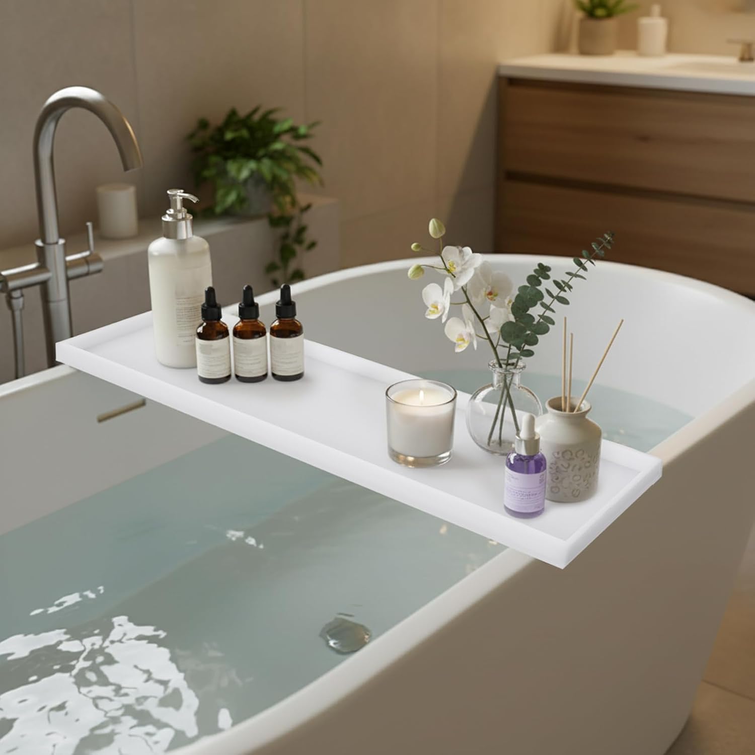 Acrylic Bathtub Tray, Bathtub Caddy with Metal Handles, Multifunctional Bath Tub Tray Bathtub Shelf Tray Simple Bath Board for Wine Glass, Clear Acrylic Bathtub Caddy Shelf