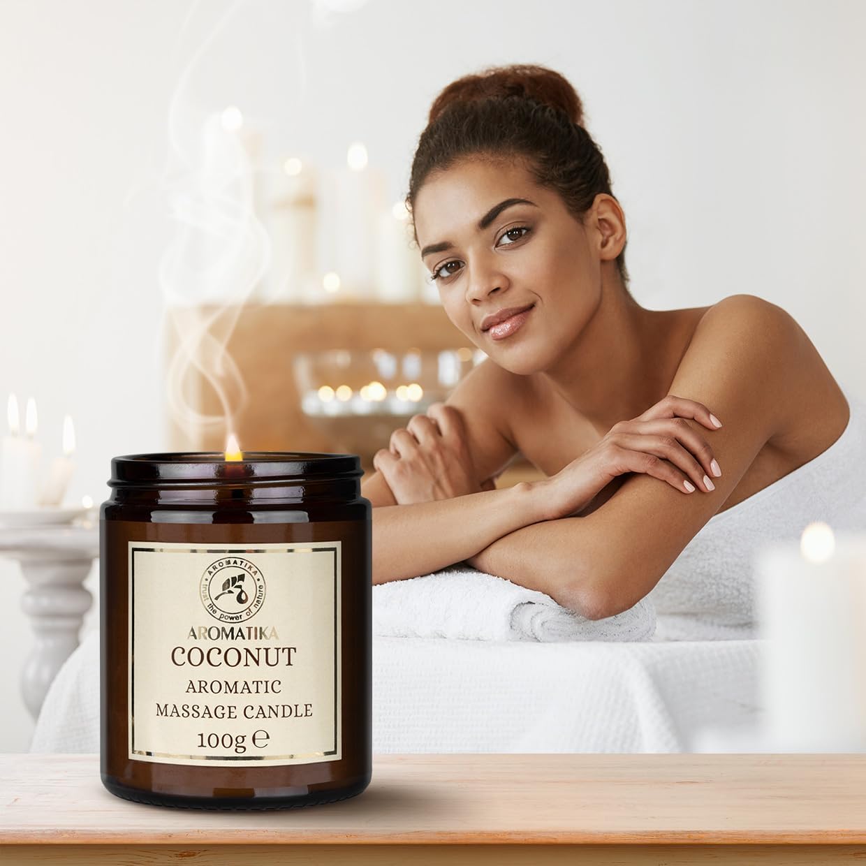 AROMATIKA Coconut Scented Massage Candle - Soy Wax 3.5Oz - Relaxing Massage Candle - Aromatherapy