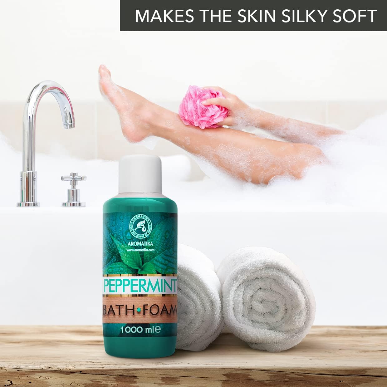 Bath Foam with Peppermint Essential Oil - 34 Fl Oz (1000ml) - Body Care - Good Sleep - Beauty - Bathing - Body Care - Wellness - Relax - Aromatherapy - Spa - Bubble Baths