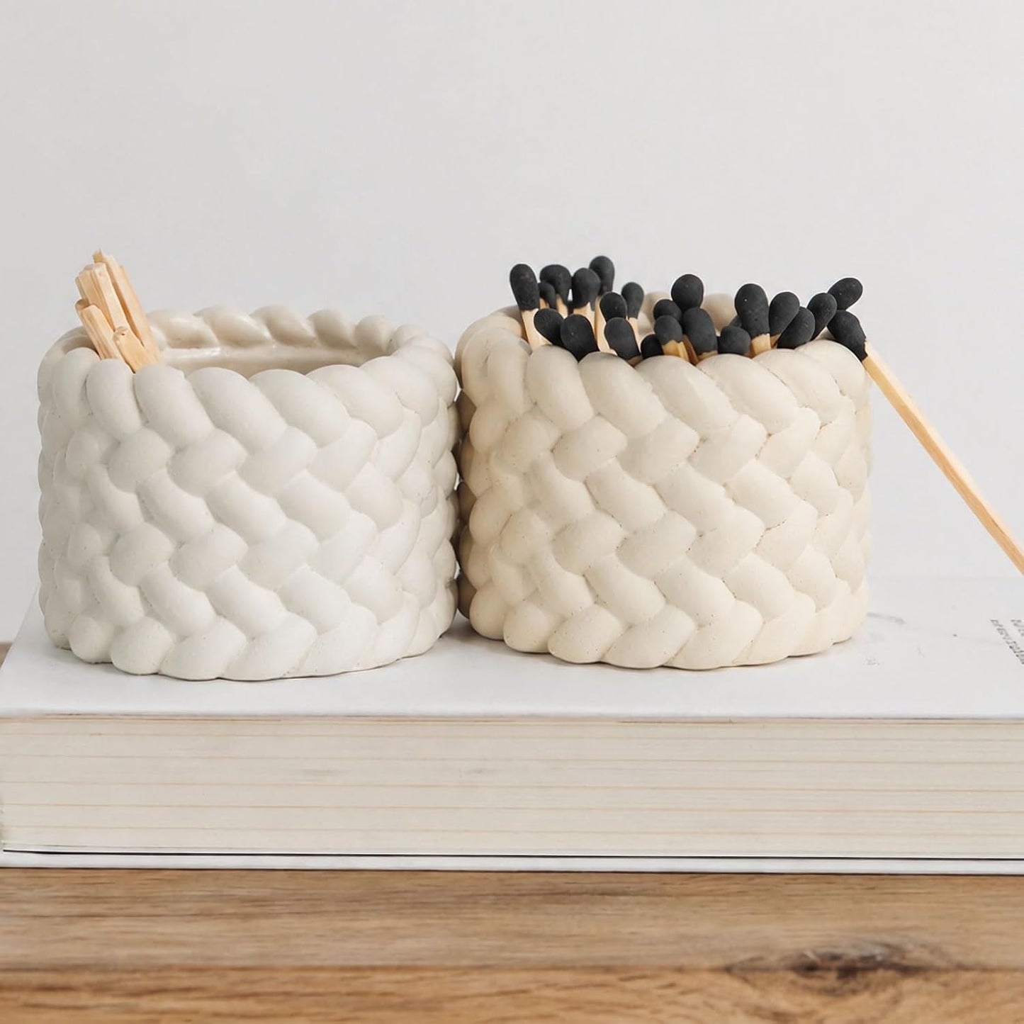 Concrete Match Holder with Striker Set of 2-Elegant Decorative Match in Jar-for Cute/Fancy/Mini Candle Matches,Refresh Any Modern Home Decor with Premium Jar Set 2（No Matches）