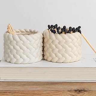 Concrete Match Holder with Striker Set of 2-Elegant Decorative Match in Jar-for Cute/Fancy/Mini Candle Matches,Refresh Any Modern Home Decor with Premium Jar Set 2（No Matches）