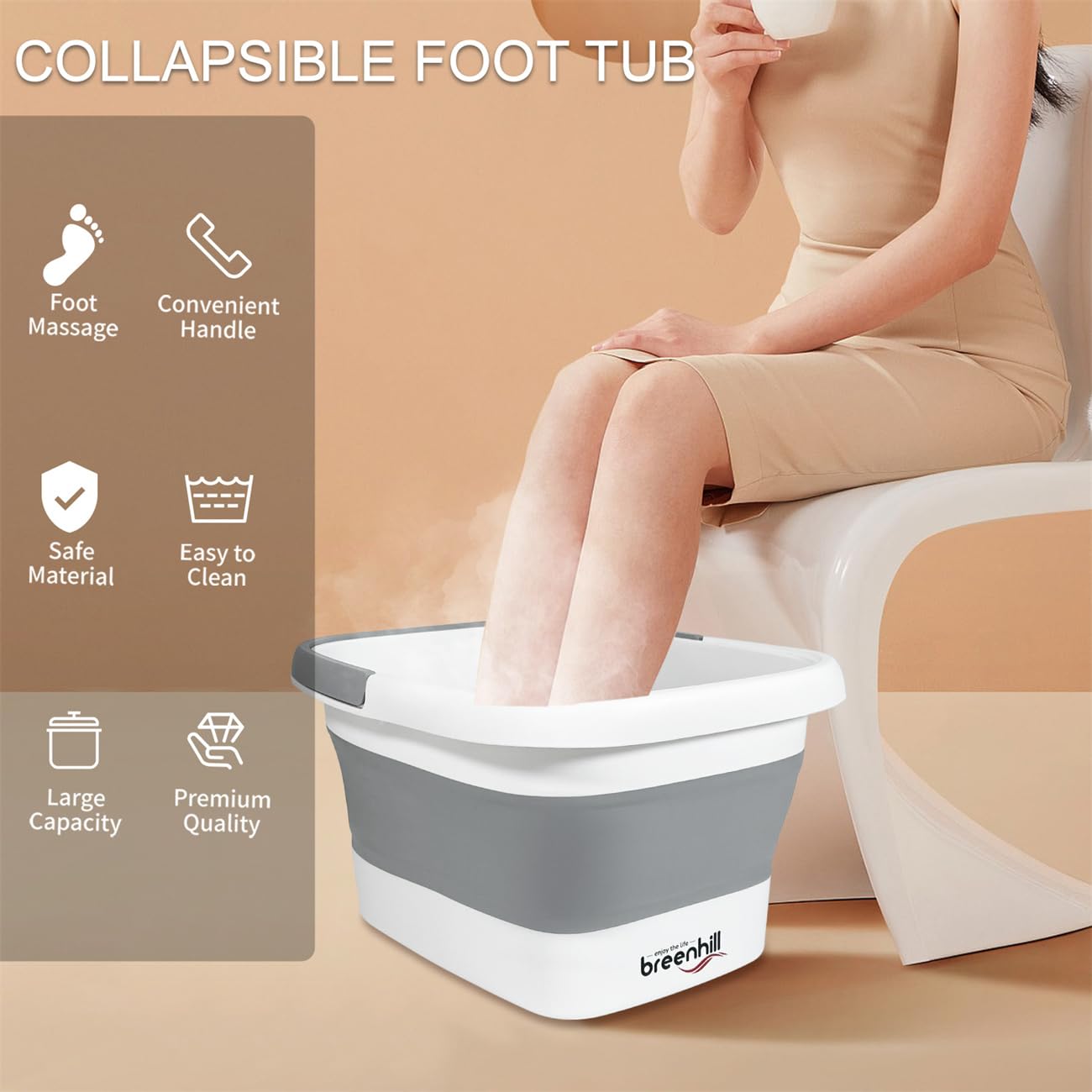 2 Pack Foldable Foot Bath Basin, Collapsible Foot Soak Tub, Multifunction Plastic Basin with Handles,Foot Tub for Soaking Feet,Grey
