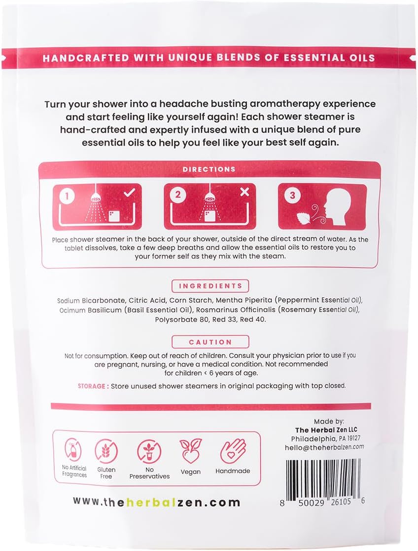 Head Hug Shower Steamers Aromatherapy for Relief - USA Made Mothers Day Gift for Mom - Peppermint & Rosemary Shower Bomb Tablets – Soothing Natural Essential Oils (10 Pack)