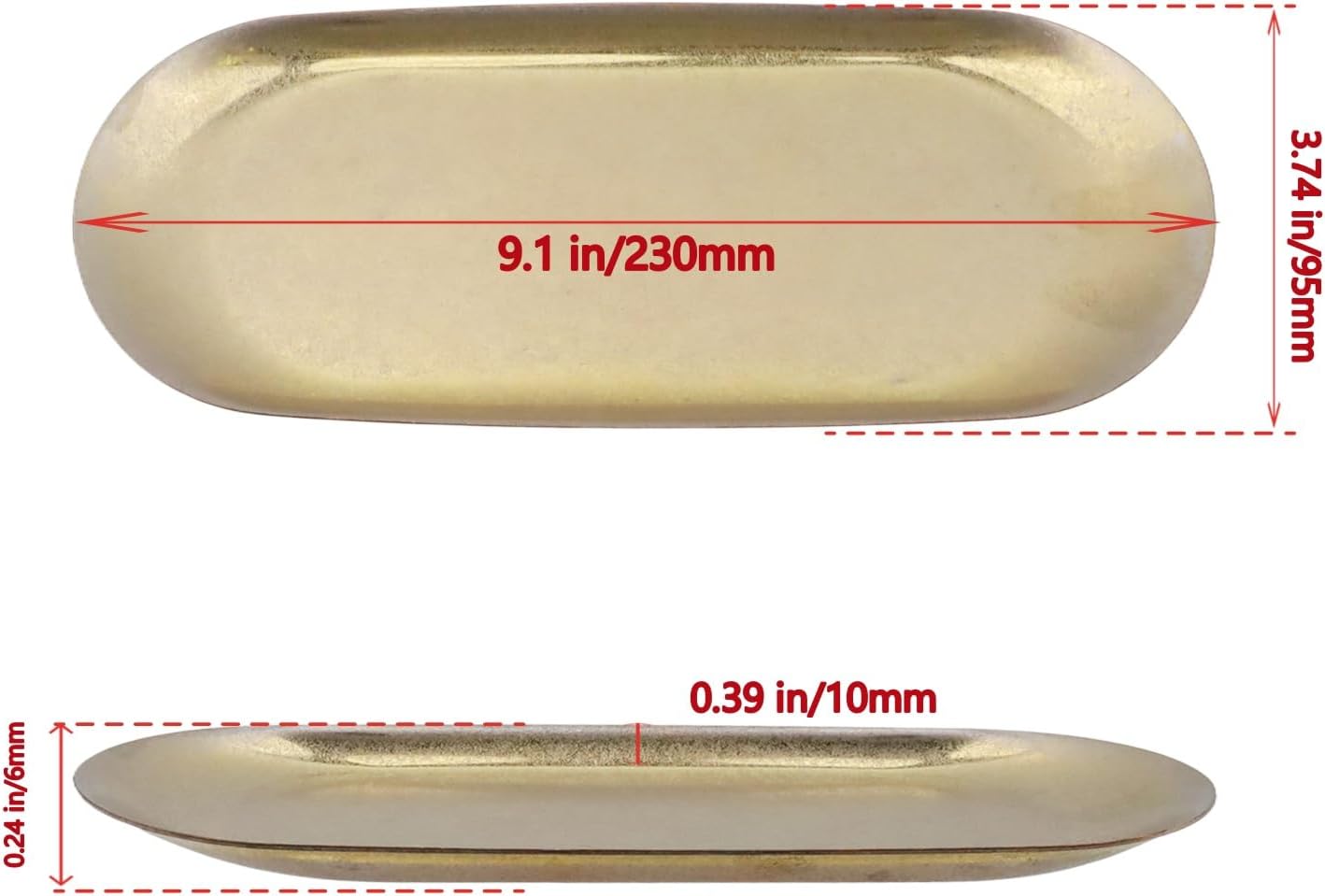 KUMGROT Candle Tray Stainless Steel Jewelry Tray Perfume Rings Keys Pillar Spherical Candles Oval Decorative Candle Holder for Bathroom Kitchen Dresser Gold 9 Inch