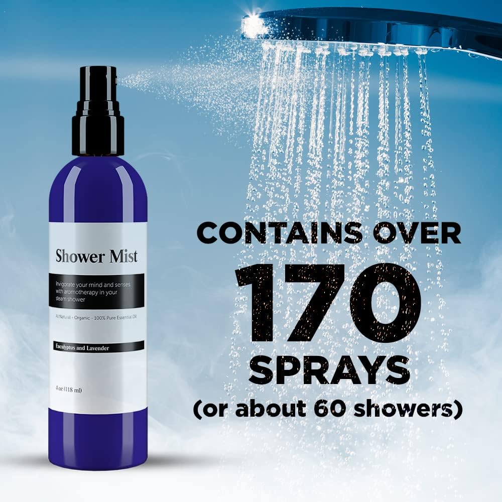Eucalyptus and Lavender Daily Shower Spray – 4 fl oz | Naturally Made Essential Oil Shower Steamer for Sinus, Stress & Congestion Relief | Spa Mist, Aromatherapy, Room Scents - Enhances Mood (White)