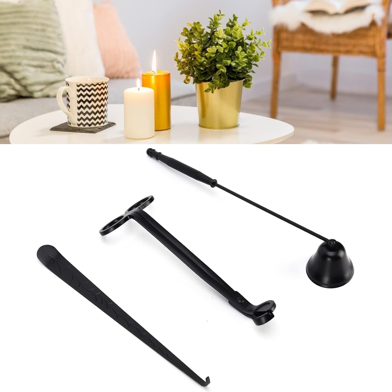 3PCS Candle Accessory Set, Easy to Use, Candle Wick Trimmer, Versatile Functionality Cutter, Snuffer Extinguisher, Wick Dipper for Home (Black)