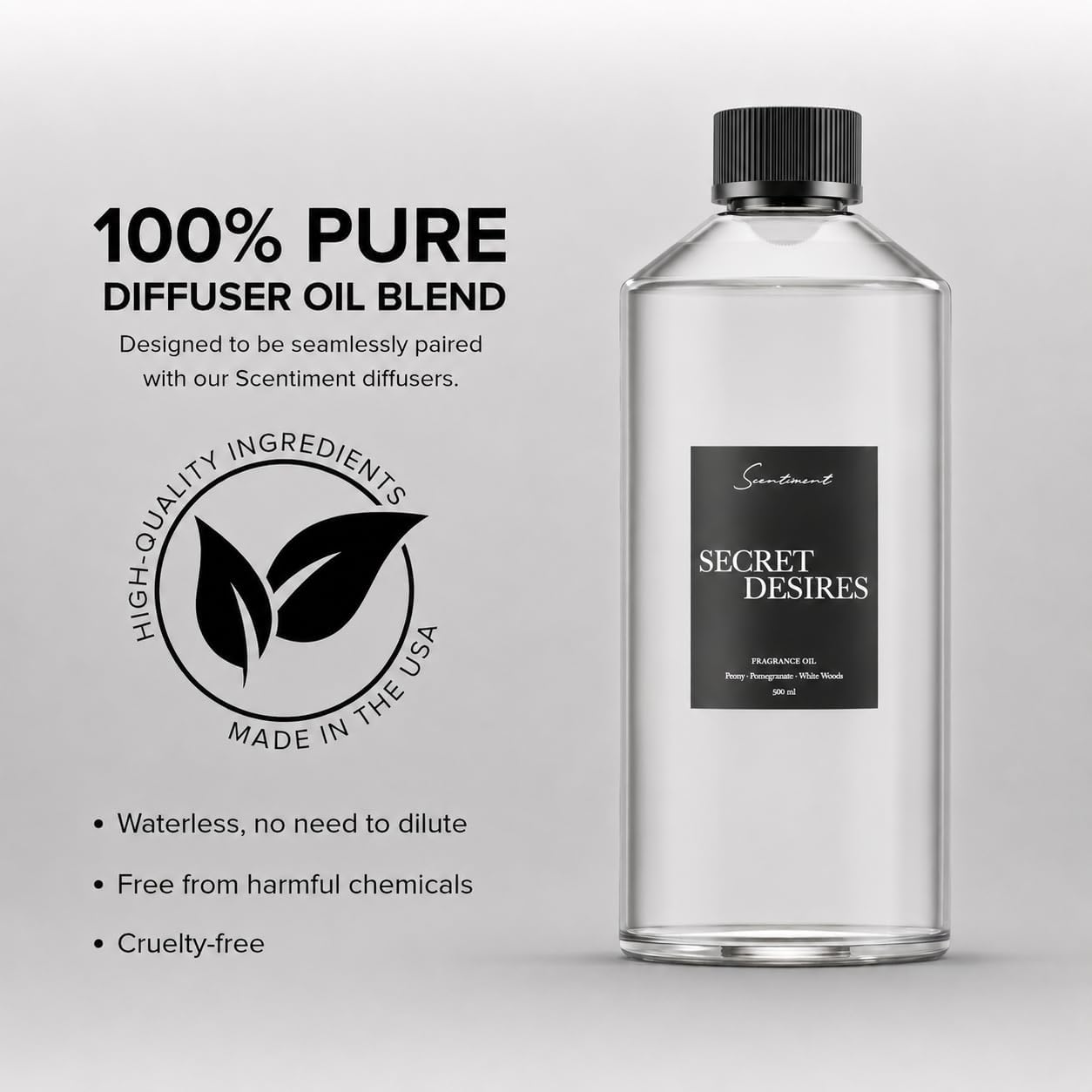 Scentiment Secret Desires Diffuser Oil - Premium Hotel Scent with Notes of Peony, Pomegranate & White Woods Home Scent, Hotel Fragrance Oil Diffuser Refill - 16.91 fl oz (500 mL)