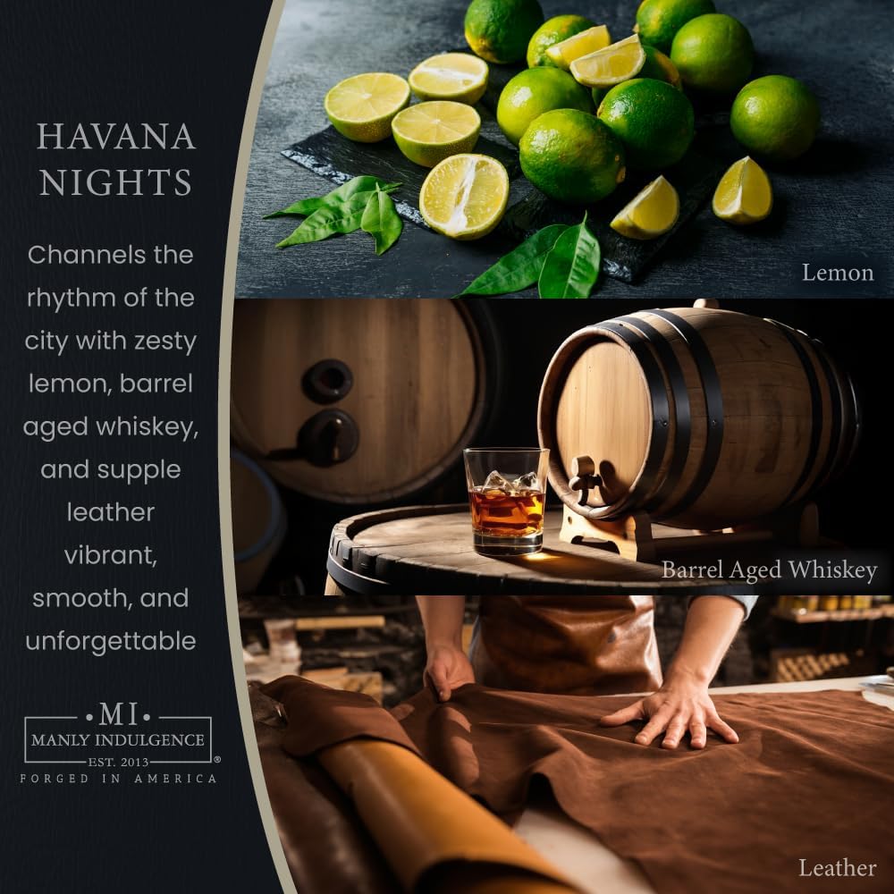 Manly Indulgence Havana Nights Scented Candles for Men, 2 Wick, 16.5 oz, Premium Soy Blend Wax, 60H Burn, Candles for Home Scented - Made in The USA