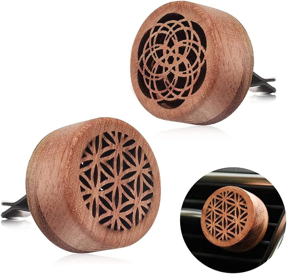 2 Pcs Wooden Essential Oil Aroma Diffuser Portable Mini Diffuser with Lava Stone Scent Diffuser Clip Air Freshener Used in Office Bedroom