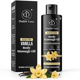Vanilla Body Massage Oil Organic Non-Sticky Formula with Fractionated Coconut Oil, Vanilla & Jasmine Oil -Light Moisturizing Massage Therapy - 4.05 Fl Oz