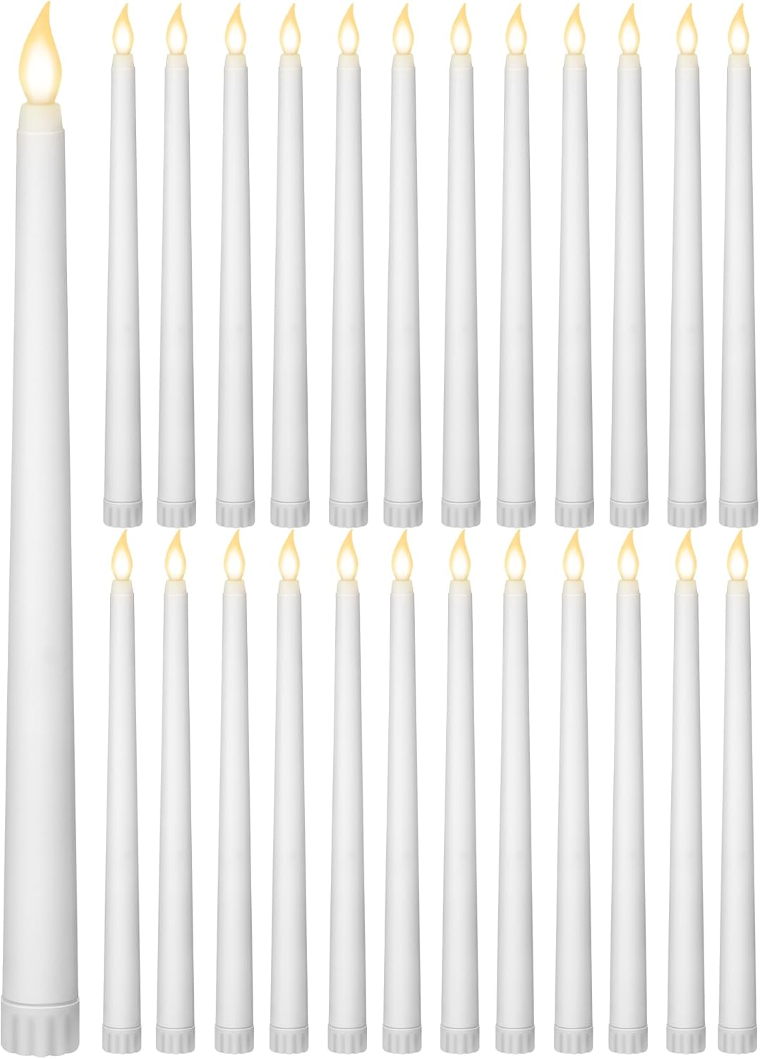 Treela 24 Pcs Flameless Taper Candles Battery Operated Bulk Fake Candles Light LED Candle Sticks Flickering Tapered for Easter Wedding Anniversary Decoration(Basic,11 Inch,White)
