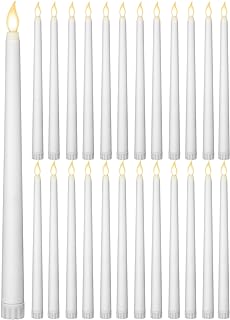 Treela 24 Pcs Flameless Taper Candles Battery Operated Bulk Fake Candles Light LED Candle Sticks Flickering Tapered for Easter Wedding Anniversary Decoration(Basic,11 Inch,White)