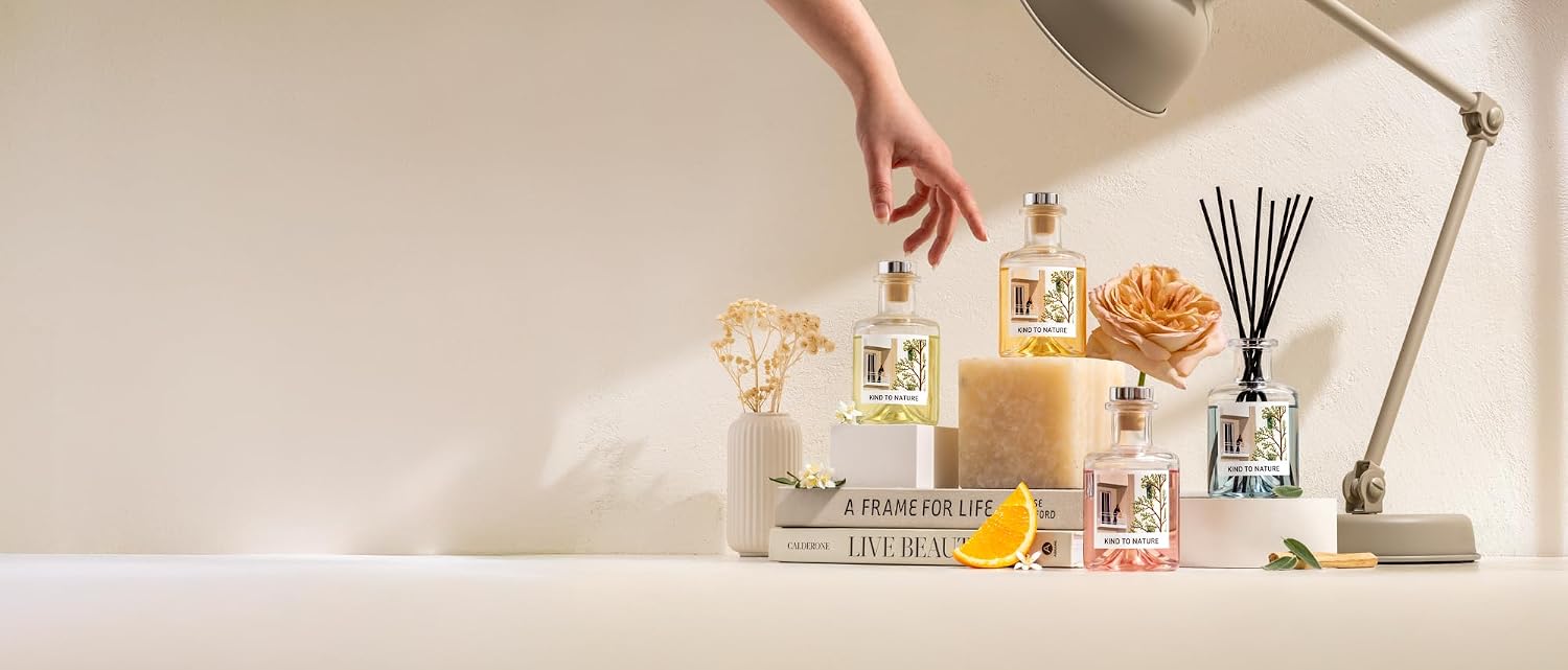 Reed Diffuser Set, Orange Blossom Oil 6.7 fl oz Scented Diffuser with Sticks Home Fragrance Reed Diffuser for Bathroom Shelf Decor