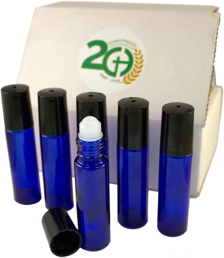 GreenHealth - Pack of 12 - Aromatherapy Glass Roll on Bottles, 10ml (1/3oz) Cobalt Blue Glass
