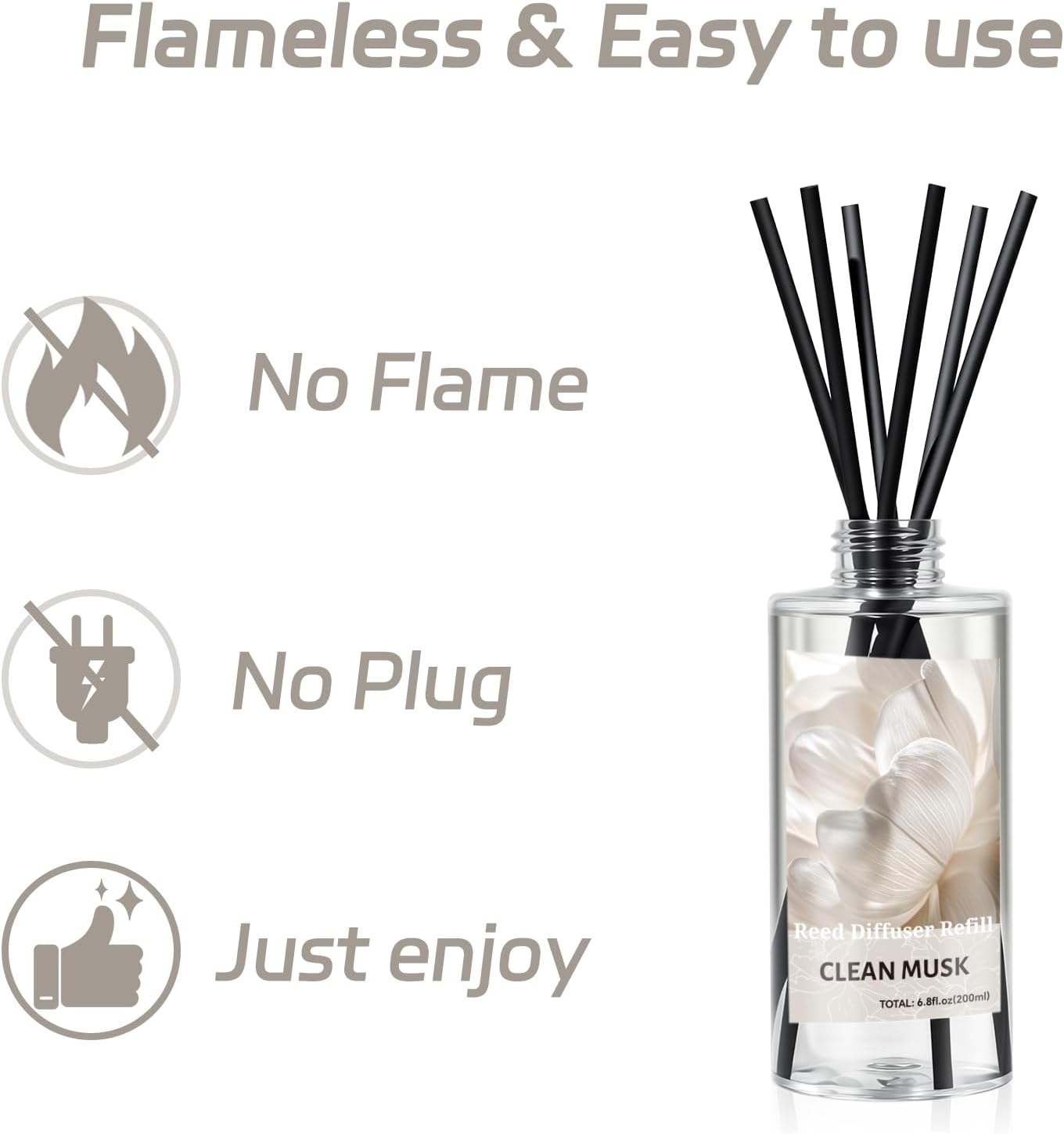 SCENTORINI Reed Diffuser Oil Refill, Clean Musk Diffuser Oil 6.76 Fl Oz, Natural Scented Essential Oil Refill Long Lasting Summer Home Fragrance for Room Spa Aromatherapy Bathroom