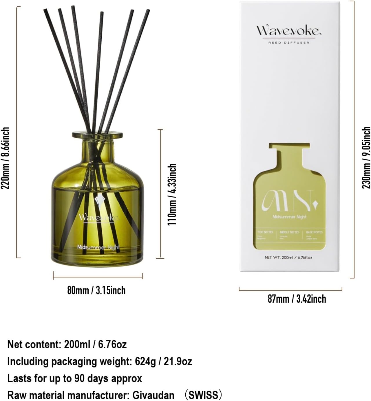 8 Rattan Scented Reed Diffuser Sticks 6.7 oz - Natural Oil Home Fragrance for a Midsummer Night's Ambiance