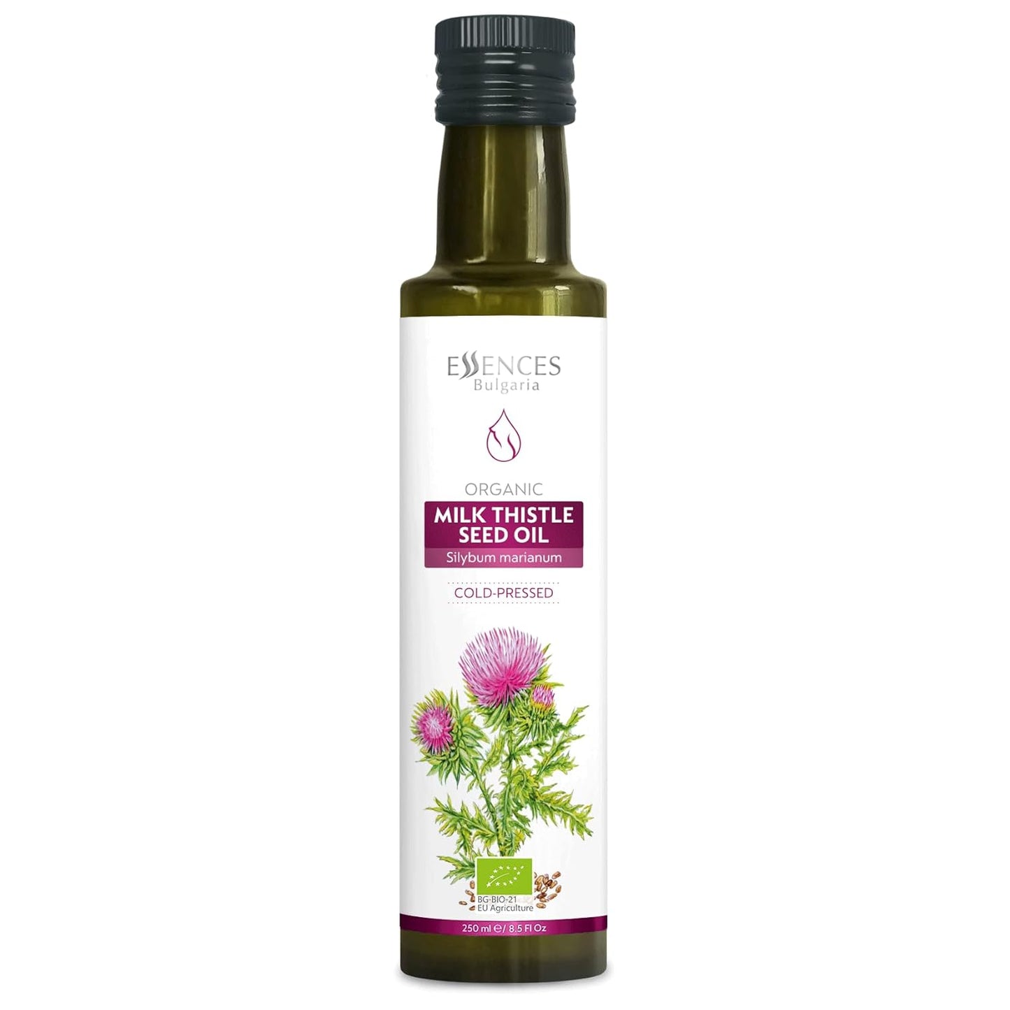 Essences Bulgaria Organic Milk Thistle Oil 8.5 Fl Oz | 250ml | 100% Natural Cold-Pressed Oil | Extra Premium Quality | No Additives or Preservatives | Non-GMO | Vegan