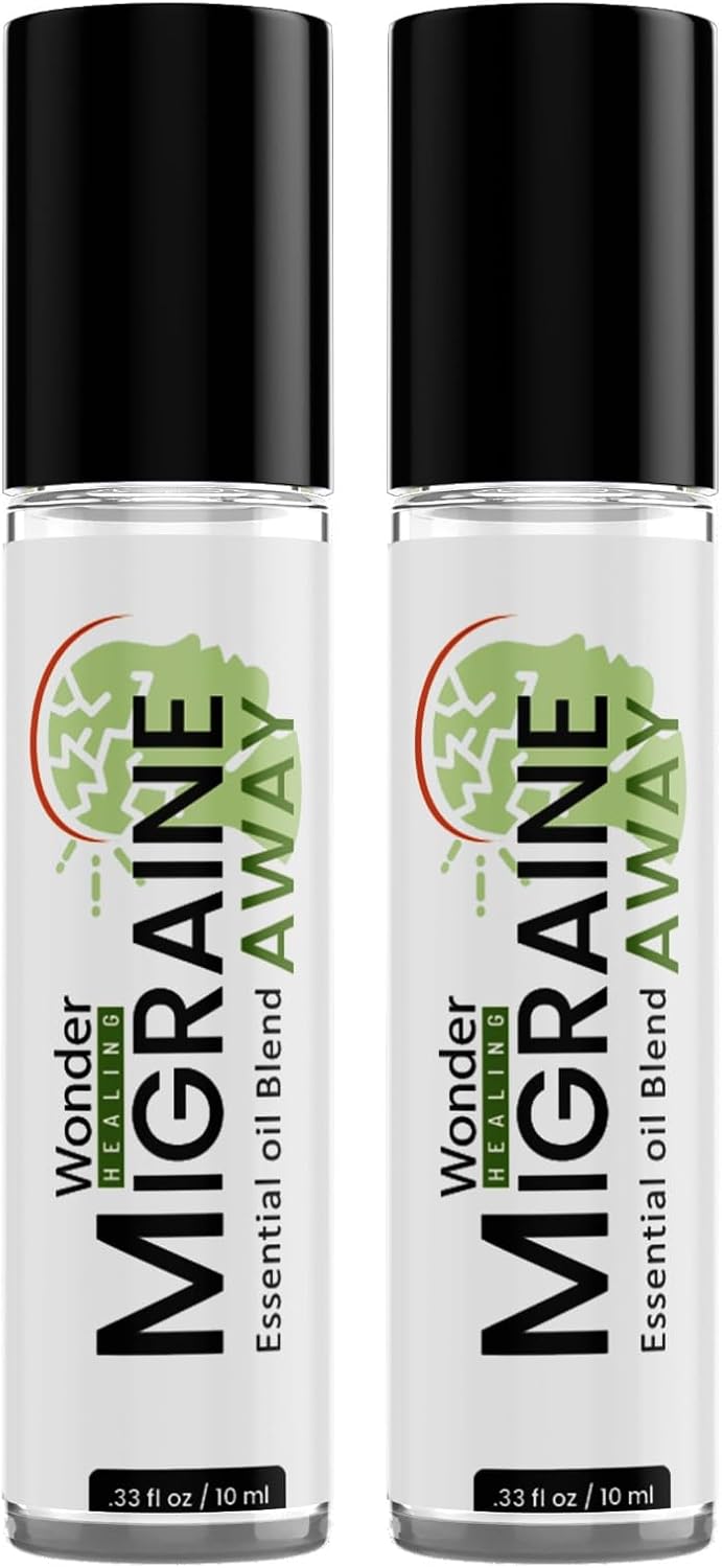 Migraine & Headache Relief – 100% Natural Essential Oil Roll-On – Cooling Peppermint, Lavender & Marjoram Blend – Ready to Use Aromatherapy Stick – 10ml (Pack of 2)