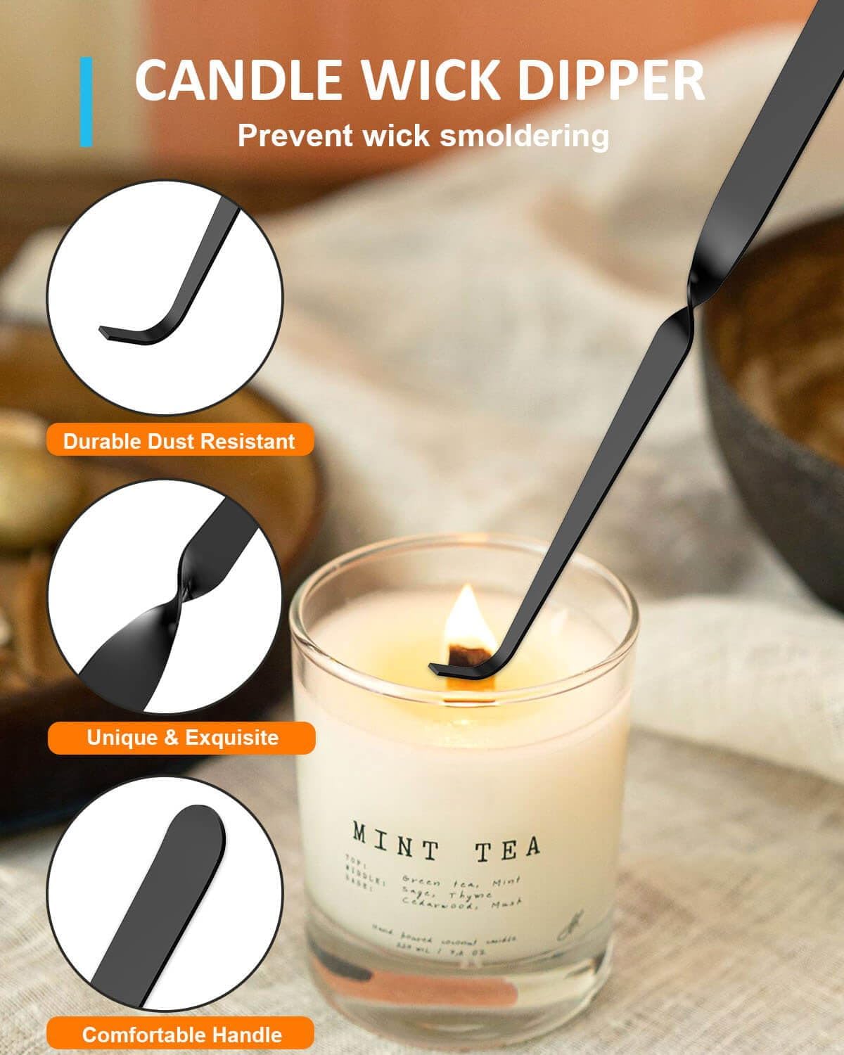 Black 5 in 1 Candle Care Kit, Elegant Candle Wick Trimmer Set, Candle Lighter Set, Candle Snuffer, Candle Tray, Candle Wick Dipper, Candle Accessories Set for Candle Lover