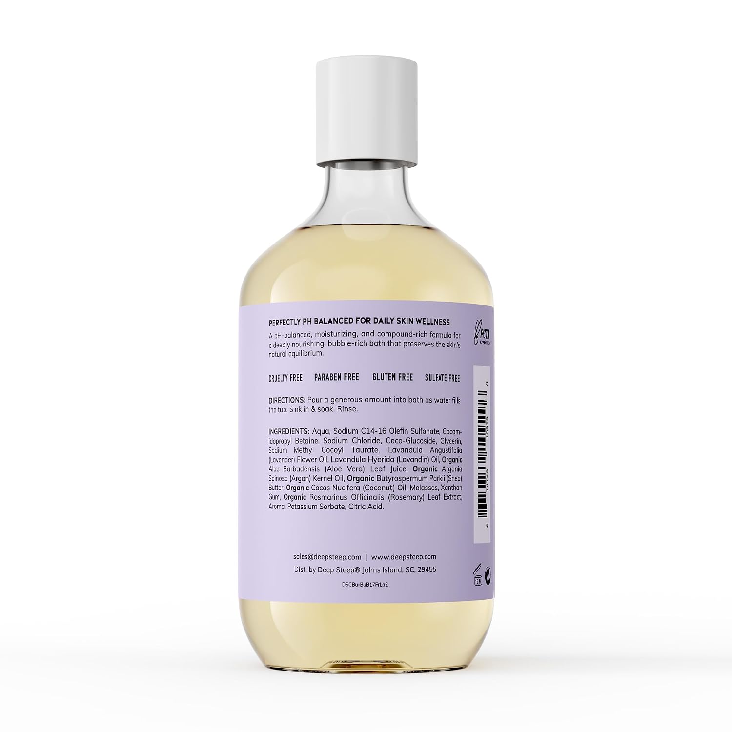 Deep Steep Fresh Lavender Bubble Bath for Women, Hypoallergenic, Clinically Tested, Clean Formula for Sensitive Skin, Sulfate-Free, 17 fl oz Bottle, Essential Bath Accessories