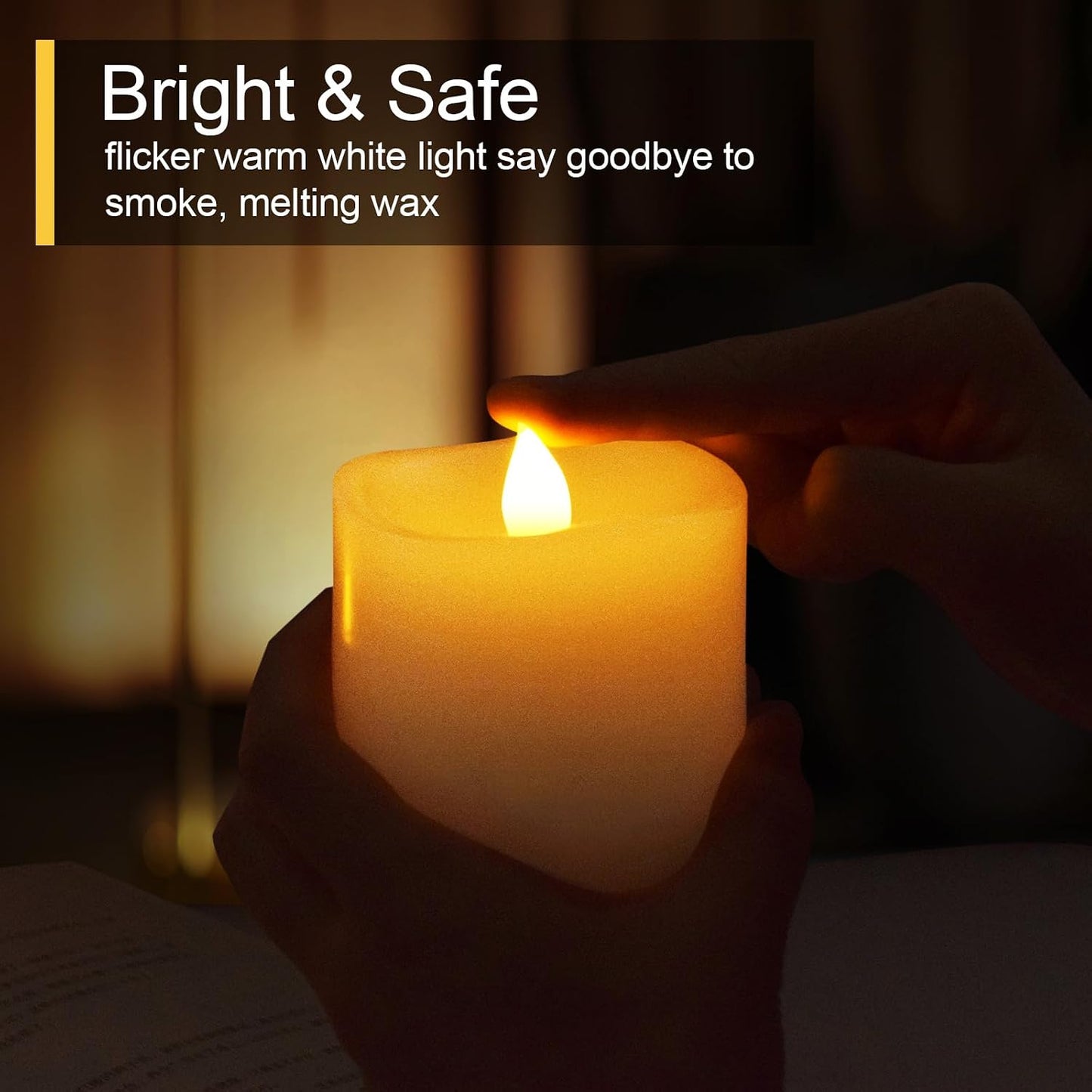 3x3 Flameless Candles with Remote Set of 1, 3 inch Battery Candles Flickering with Timer, LED Pillar Candle for Indoor/Outdoor, Lvory White