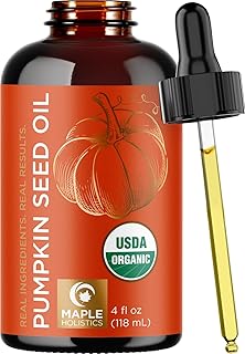 Maple Holistics Pumpkin Seed Oil Organic Certified - 100% Pure Organic Pumpkin Seed Oil for Hair and Anti Aging Face Oil - USDA Organic for Dry Hair and Volume - Virgin Cold Pressed & Unrefined (4oz)