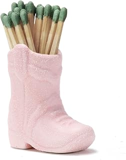 Cowboy Boot Match Holder With Striker for decorative matchsticks Ceramic Cowgirl Boot Decor Aesthetic Small Cute Matchstick Box Western Decorative Mini Matchesboxes For Bathroom Fireplace (Pink)