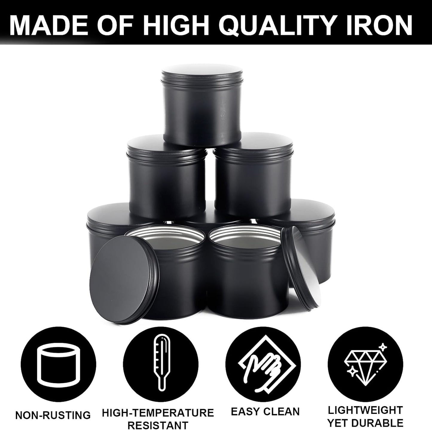 OBKJJ Black Candle Jars 10 oz Matte Tins 24 PCS Metal Candle Containers with Lids Bulk Candle Containers for Balms, Salve, Spices, Beard Balm, Crafts with 4 Markers 6 Sheets Label Stickers