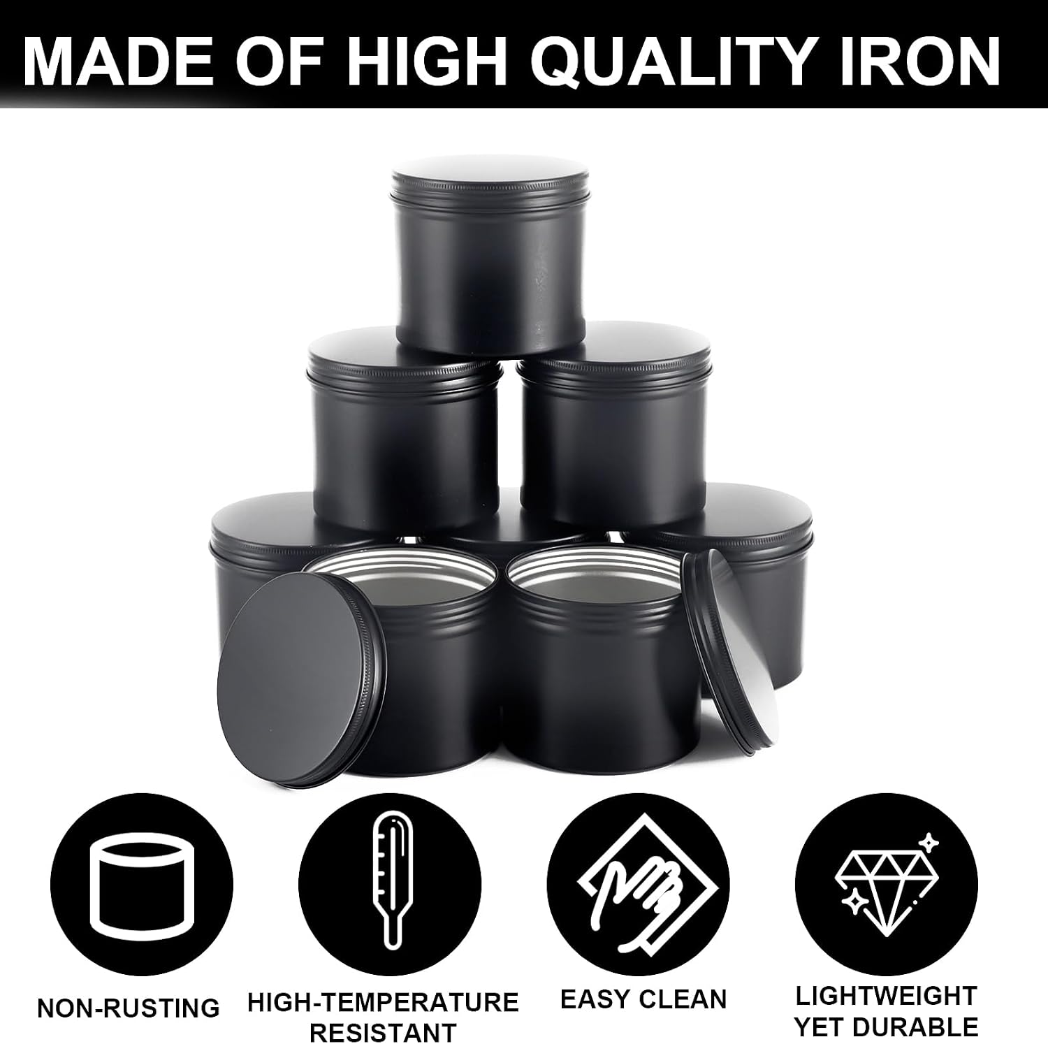OBKJJ Black Candle Jars 10 oz Matte Tins 24 PCS Metal Candle Containers with Lids Bulk Candle Containers for Balms, Salve, Spices, Beard Balm, Crafts with 4 Markers 6 Sheets Label Stickers