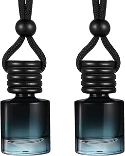 Domensi 30 Pieces Hanging Car Diffuser Air Freshener Bottle Bulk Empty Glass Refillable Perfume Bottles Oil Diffuser Aromatherapy Pendant for Auto Interior Ornaments Decor (Black)