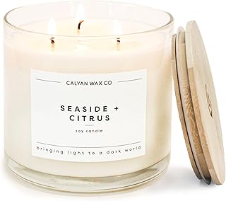 Calyan Wax Co. Seaside & Citrus 3 Wick Scented Candle - 43 Hour Burn - Luxury 3 Wick Soy Candles - Clean Soy Wax Candles - Long Lasting Large Glass Jar Candle for Home - 14.9oz