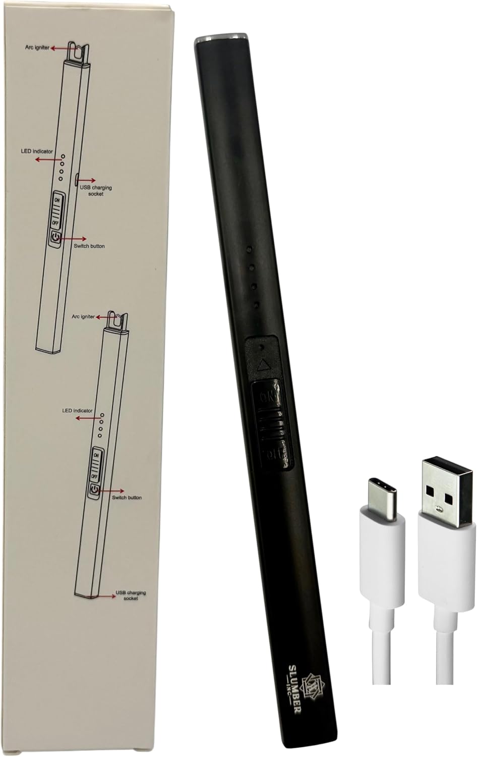 Rechargeable Electric Candle Lighter with USB-C Cable, Black, A.Y. Slumber, Inc.