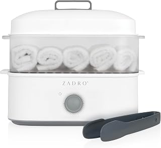 Zadro Towel Steamer with Tongs, 850W Heater, 8L Tray, 1.7L Tank, 30-min Timer for Facials, Manicures, Pedicures, Shaving (13"x12", 120V/850W, 8L, White/Gray)