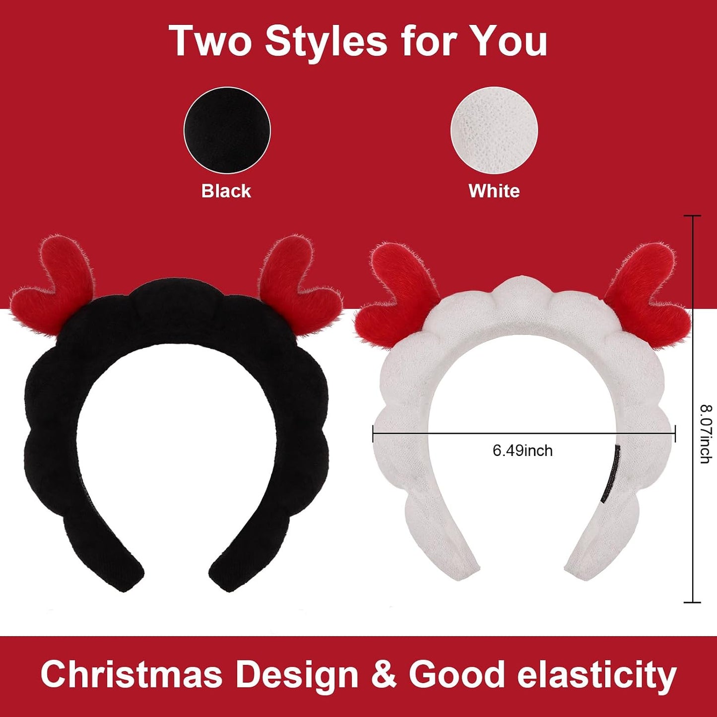 AMCAMI 2Pcs Christmas Skincare Headband for Washing Face,Makeup,Spa,Puffy Cloth Headbands for Women，Christmas Hair Accessories Gifts