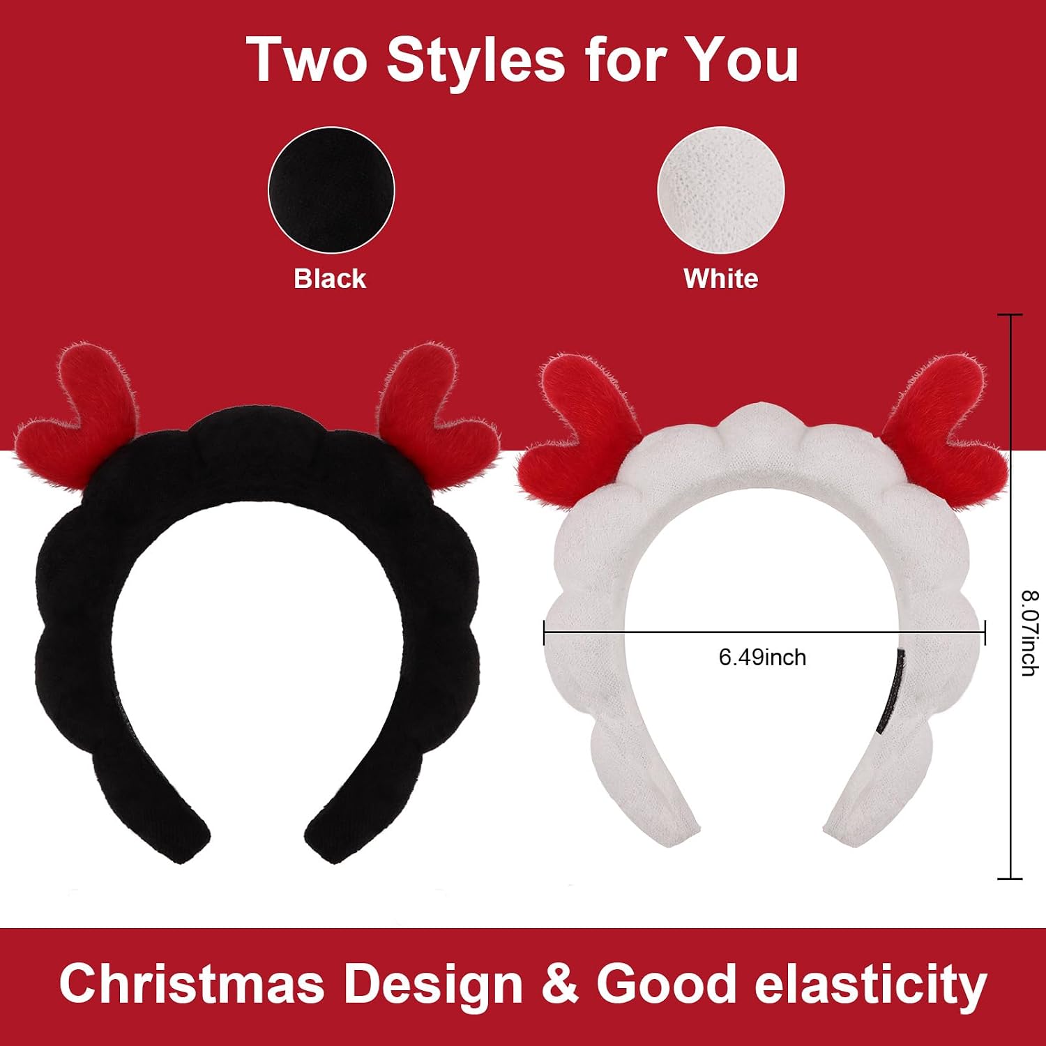 AMCAMI 2Pcs Christmas Skincare Headband for Washing Face,Makeup,Spa,Puffy Cloth Headbands for Women，Christmas Hair Accessories Gifts